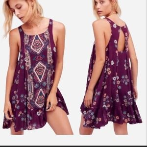 NEW Free People Annka Halter Mini Dress Purple Tribal Aztec Medium